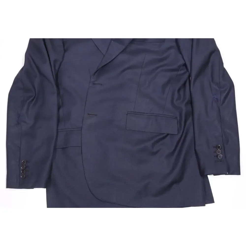 Loro Piana Bespoke Tailored Navy Blue Birdseye Woven Super 150's Wool Blazer 42R